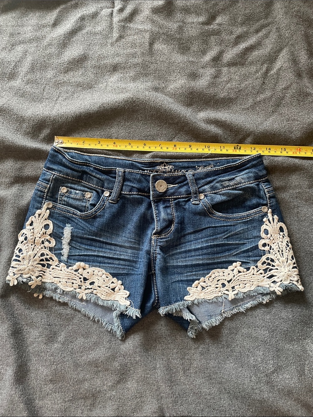 Almost Famous Dark Blue Denim Shorts with Cream Crochet
